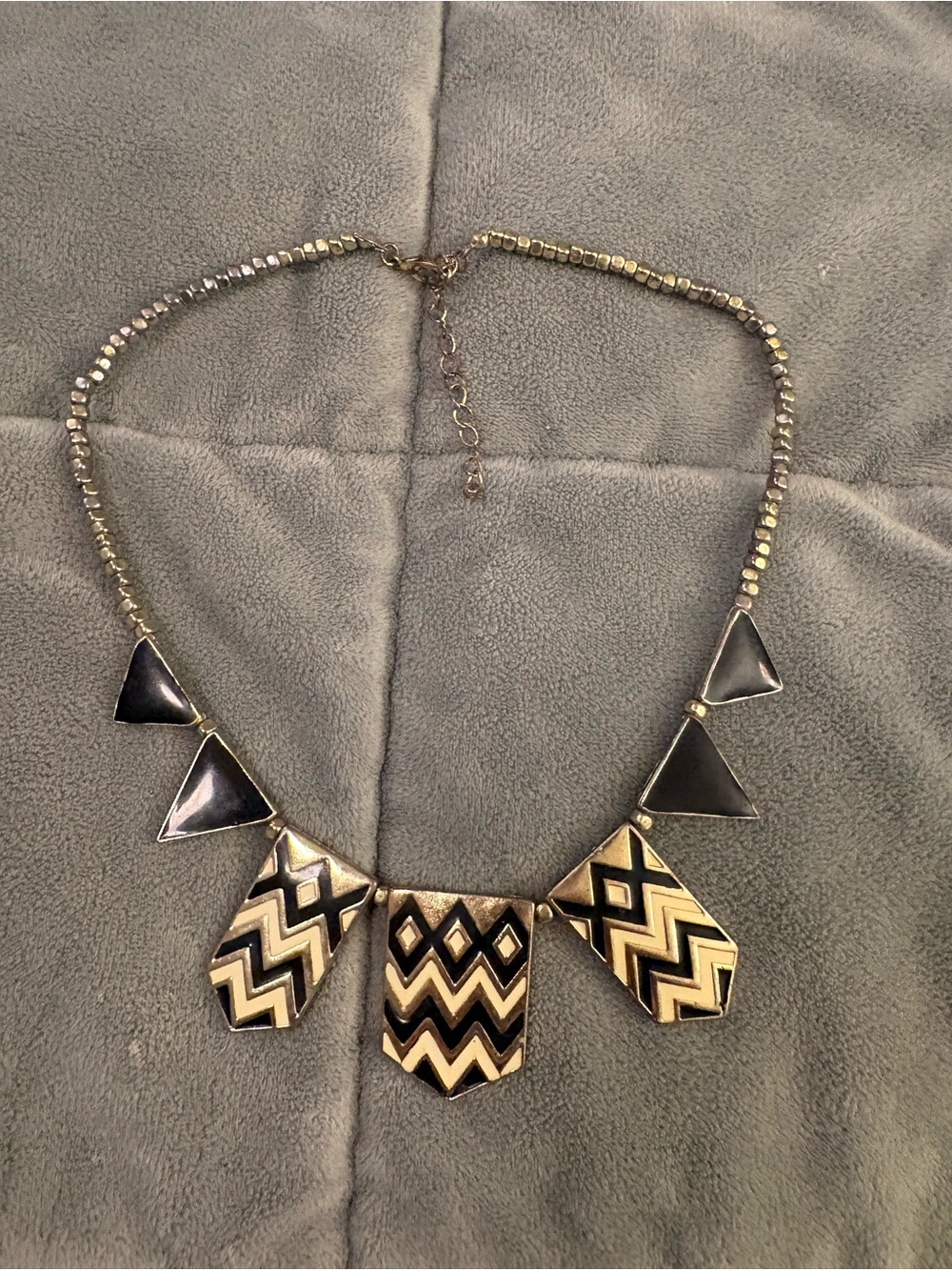 Gold and Black Geometric Chevron Statement Necklace
